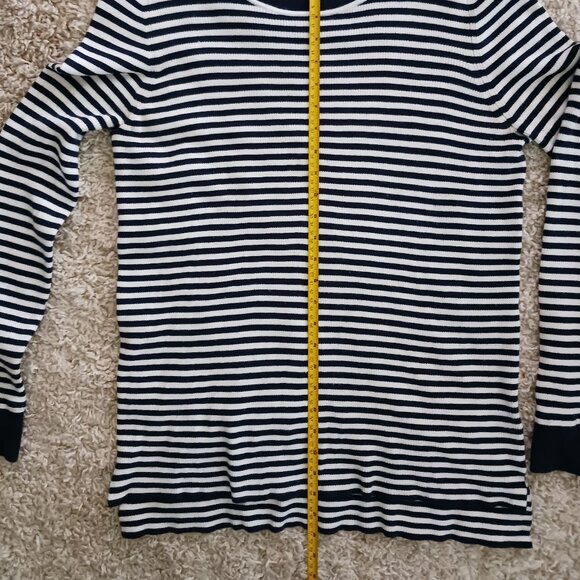 MICHAEL KORS Women's Sweater White Blue Strip Nautical Sailing Logo Size Large - Picture 6 of 7